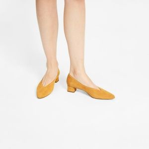 Everlane Mustard Suede V-Heels